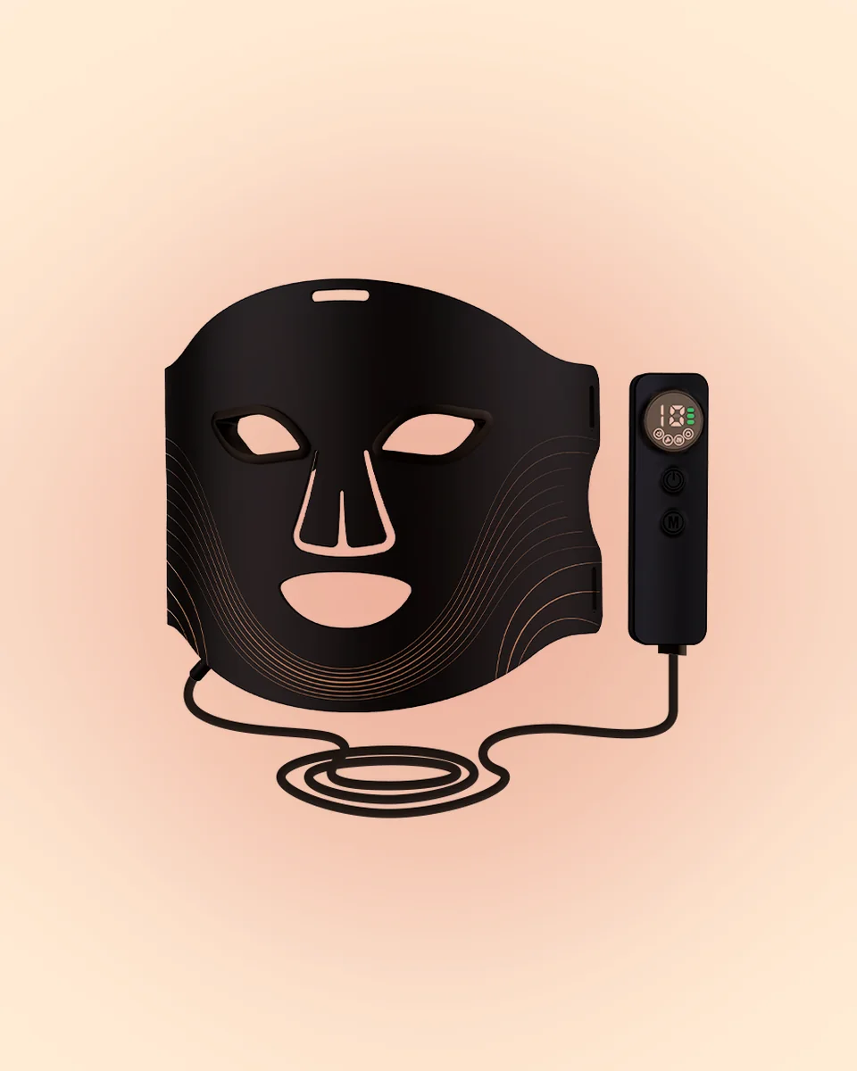 The LED face mask with its controller
